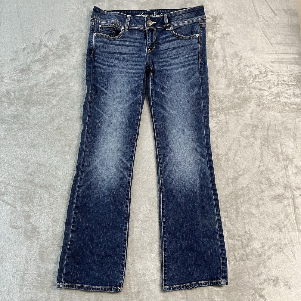 American Eagle Slim Boot Stretch Jeans Womens 8 Blue Fade Dark Wash Low Rise Y2K